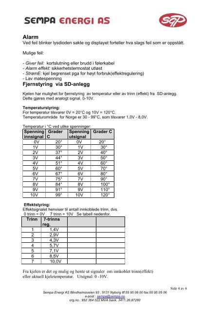 Brukerdokumentasjon Sempa elkjel 30-96 kW - SGP