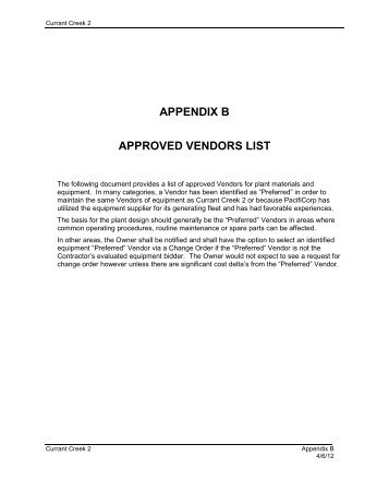 Appendix B Approved Vendors List - PacifiCorp