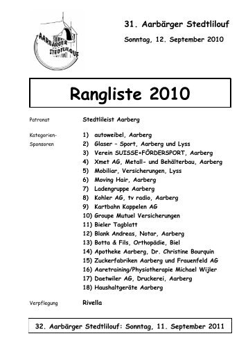 Rangliste 2010 - Aarberger Stedtlilouf