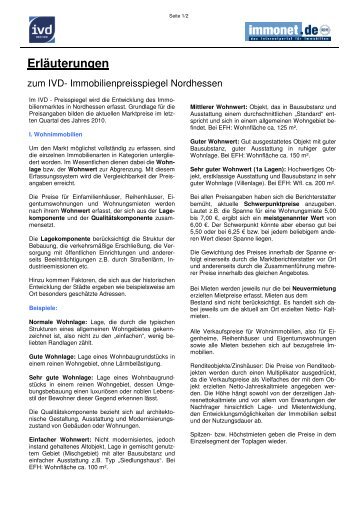 Erläuterungen zum IVD-Immobilienpreisspiegel Nordhessen