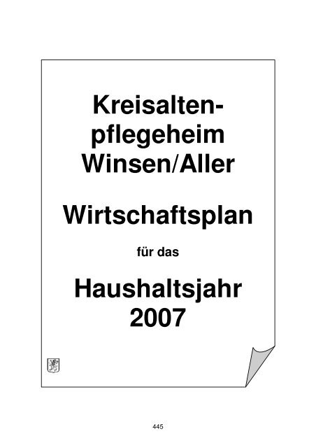 Wirtschaftsplan für das Kreisaltenpflegeheim ... - Landkreis Celle