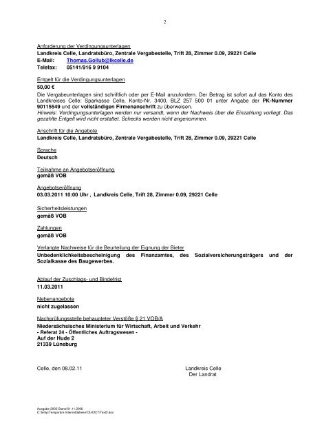 1 Öffentliche Ausschreibung Die Bekanntmachung ... - Landkreis Celle