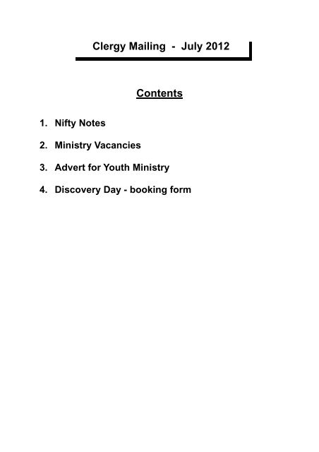 MAILING CONTENTS PAGE - Diocese of Southwell and Nottingham