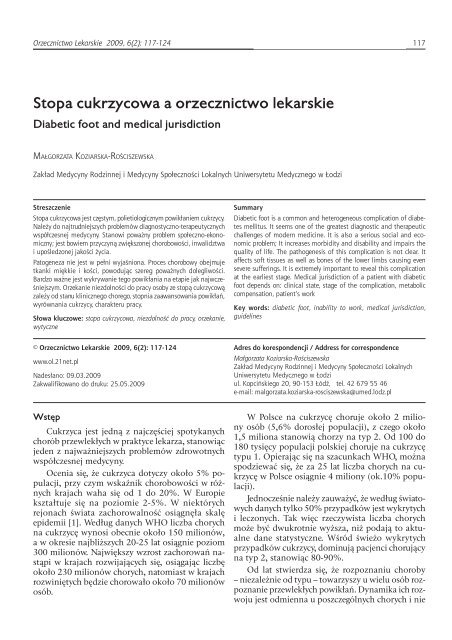 Stopa cukrzycowa a orzecznictwo lekarskie