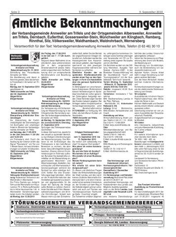 Bekanntmachungen im Trifelskurier vom 09.09.2010