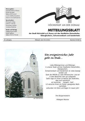 Mitteilungsblatt 19.12.2012 - Stadt Höchstädt an der Donau