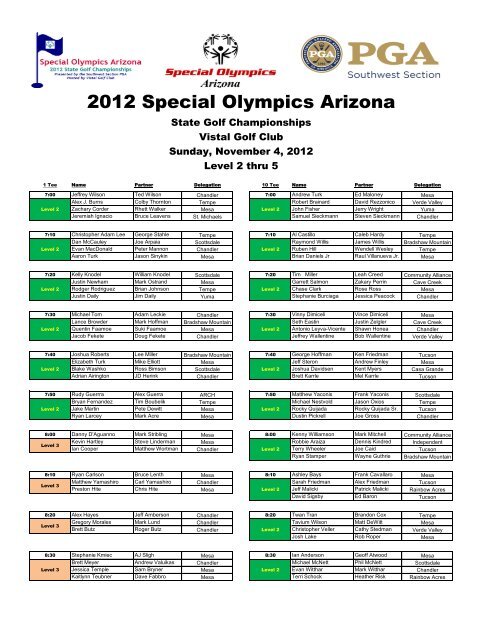 Sunday final rd tee times level 2-5 - Special Olympics AZ State Golf ...