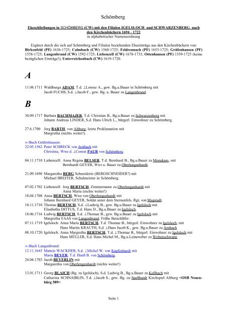 Eheschließungen in Schömberg (CW) - Familienforschung.heimat ...