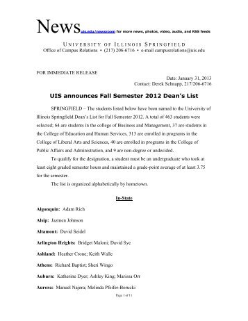 Fall 2012 Dean's List - University of Illinois Springfield