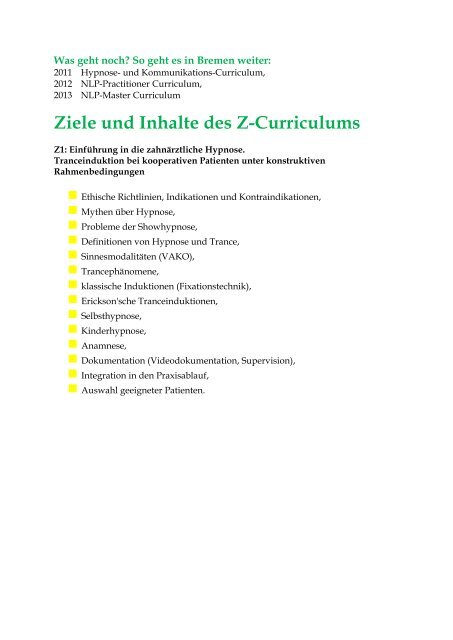 Curriculum - Zahnärztekammer Bremen