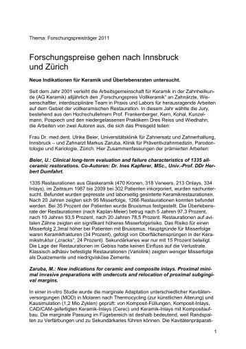 Forschungspreise gehen nach Innsbruck und Zürich