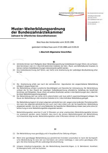 (MWBO) Zahnarzt für Öffentliches Gesundheitswesen - Die ...