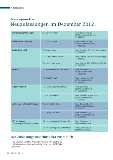 MBZ Ausgabe 01/2013 - Zahnärztekammer Berlin