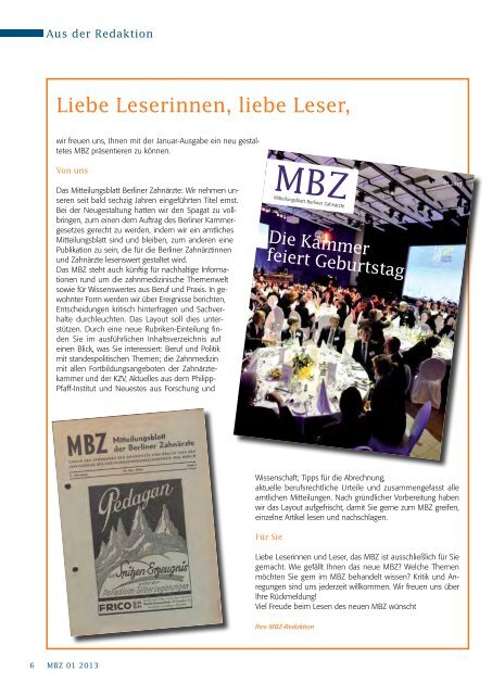 MBZ Ausgabe 01/2013 - Zahnärztekammer Berlin