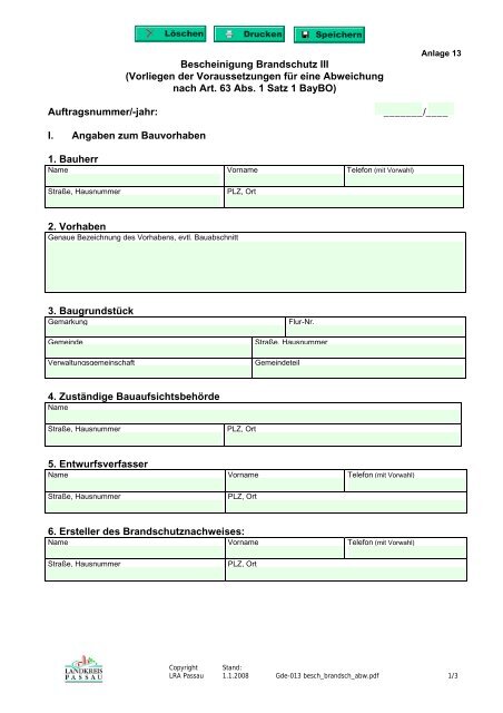 Bescheinigung Brandschutz III (Vorliegen der ... - Landkreis Passau