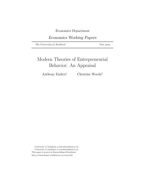 Modern Theories of Entrepreneurial Behavior: An Appraisal