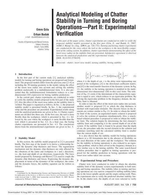 Analytical Modeling of Chatter Stability in Turning and Boring ...