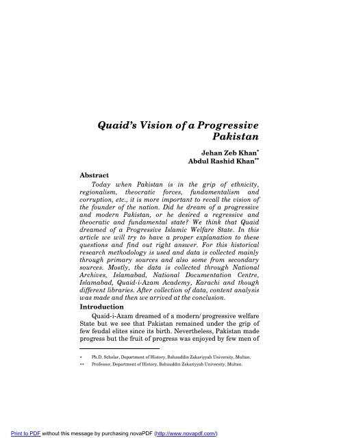 essay on quaid's vision of pakistan