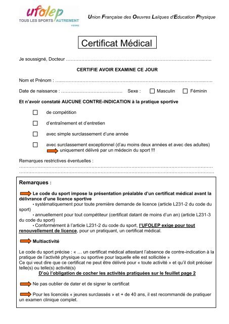 Certificat Médical 2011-2012 - ufolep