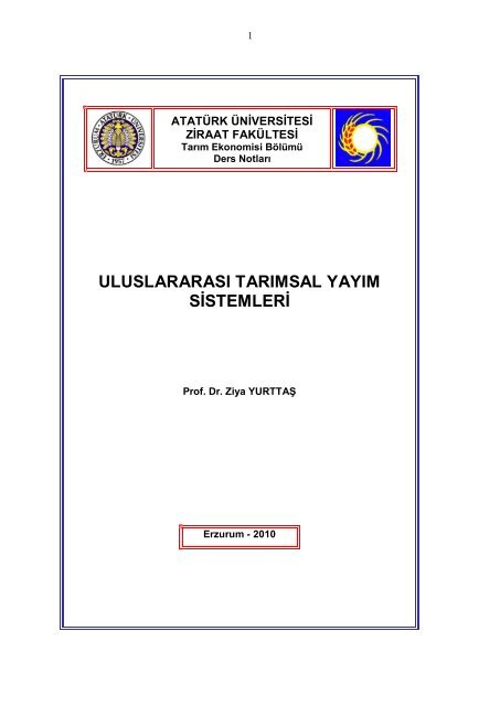 uluslararası tarımsal yayım sistemleri - Prof. Dr. Ziya Yurttaş