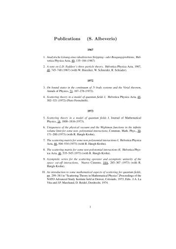 Publications (S. Albeverio) - Probability Theory