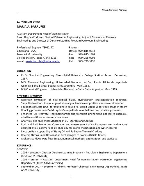 Curriculum Vitae - Harold Vance Department of Petroleum ...