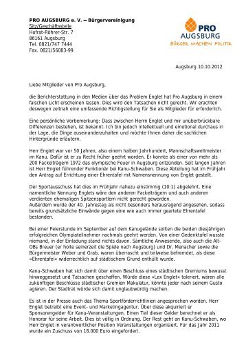 Mitgliederbrief – Dr. Holzapfel zum Thema Englet ... - pro augsburg