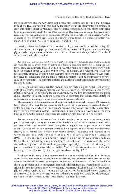 chapter 12 hydraulic transient design for pipeline systems