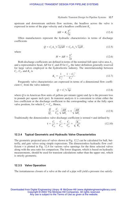 chapter 12 hydraulic transient design for pipeline systems