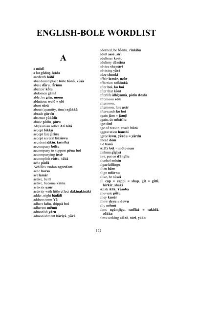 ENGLISH-BOLE WORDLIST A