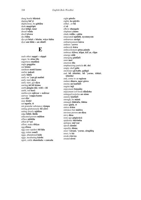 ENGLISH-BOLE WORDLIST A