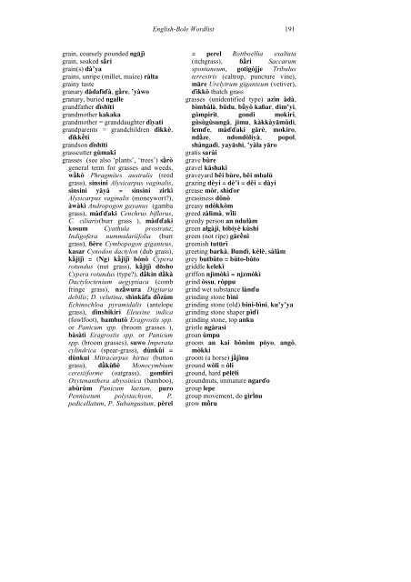 ENGLISH-BOLE WORDLIST A