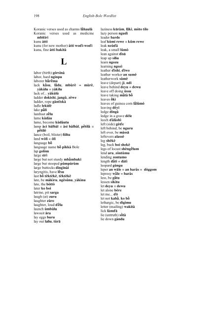 ENGLISH-BOLE WORDLIST A