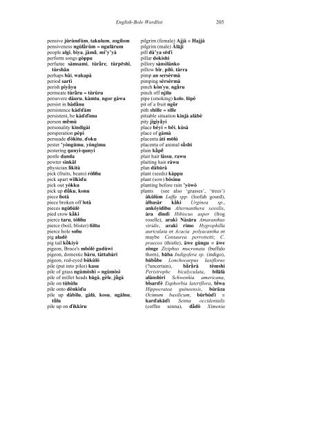 ENGLISH-BOLE WORDLIST A