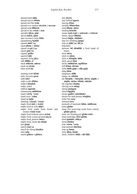 ENGLISH-BOLE WORDLIST A