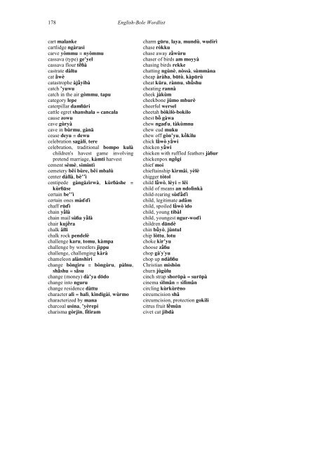 ENGLISH-BOLE WORDLIST A