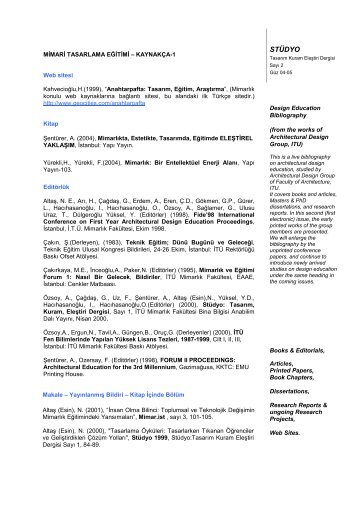 Mimari Tasarlama Eğitimi Kaynakça-1 - Tasarım Kuram Eleştiri Dergisi