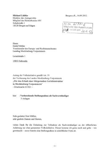 Michael Lüdtke, Richterbund Mecklenburg-Vorpommern - Landtag ...