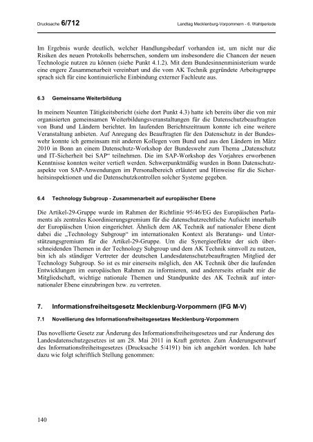 Drucksache 6/712 - Der Landesbeauftragte für den Datenschutz und ...