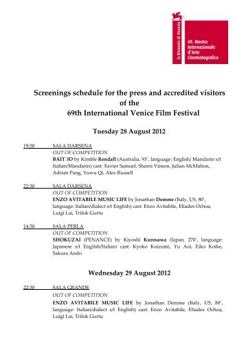 Screenings schedule for the press and accredited visitors of the 69th ...