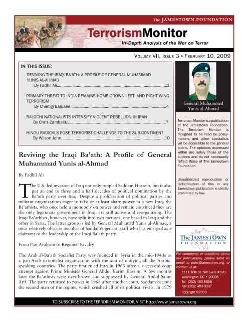 Reviving the Iraqi Ba'ath: A Profile of General Muhammad Yunis al ...