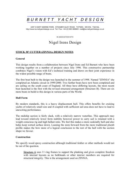 Notes Burnett Yacht Design