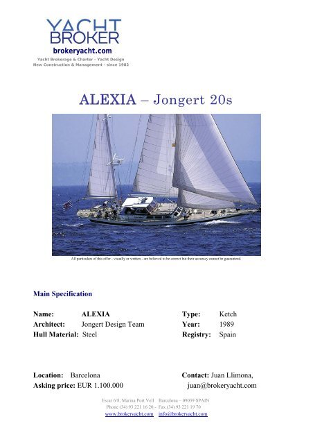 ALEXIA – Jongert 20s - Broker Yacht