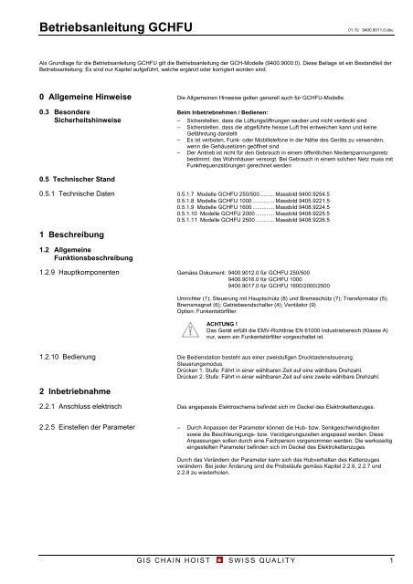 Betriebsanleitung GCHFU - Gis AG