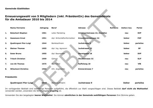 Kandidatinnen und Kandidaten - Glattfelden
