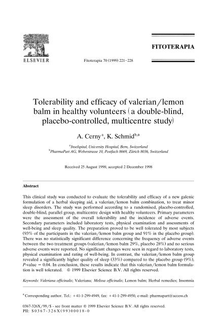 Tolerability and efficacy of valerianrlemon ž balm in ... - Nutraxin