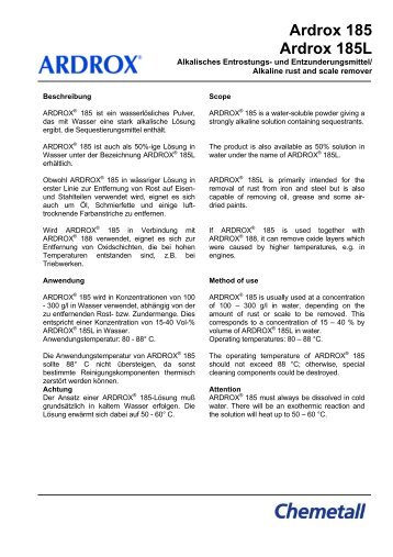 Ardrox 185 Ardrox 185L - Chemetall Aerospace Technologies