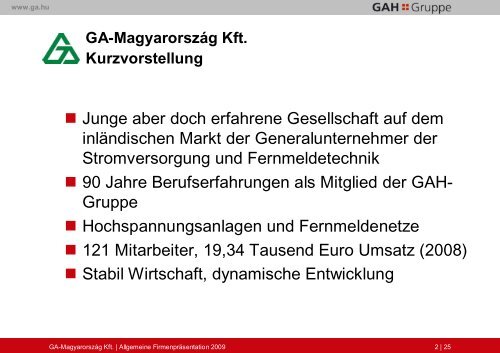 GA Magyarorszag Kft. - Allgemeine Firmenpräsentation2009