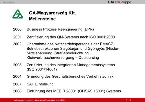 GA Magyarorszag Kft. - Allgemeine Firmenpräsentation2009