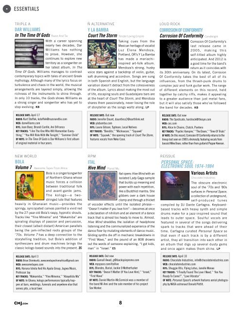 CMJ New Music Report - March 2012 - Tasting Grace